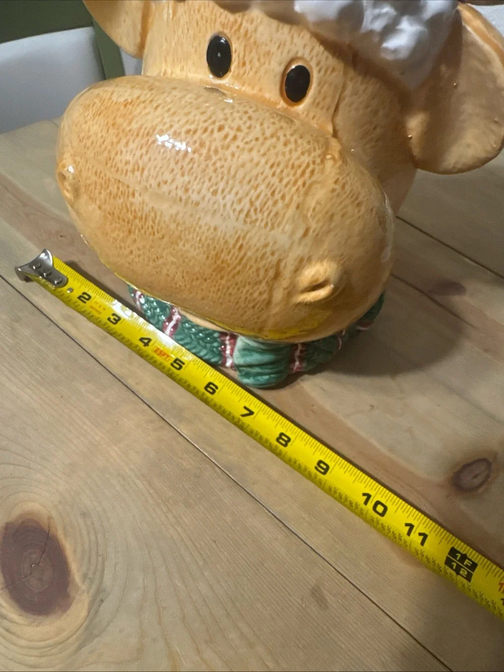 Vintage figural ceramic Christmas moose cookie jar
